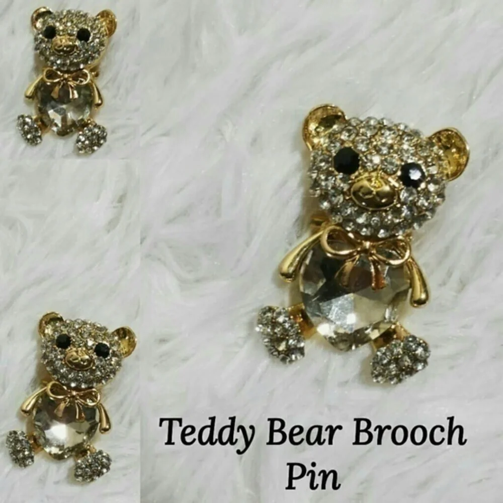☄Rhinestone Flooded Teddy Bear Brooch Pin